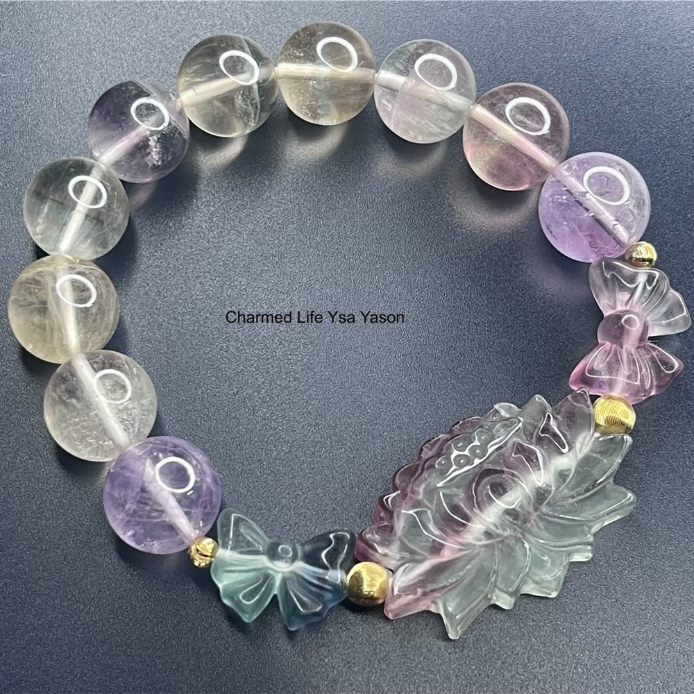 18k gold plated charms, Macaron Fluorite, Lotus charm